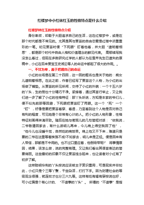 红楼梦中小红林红玉的性格特点是什么介绍