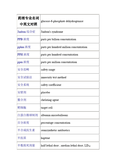 药理专业名词中英文对照