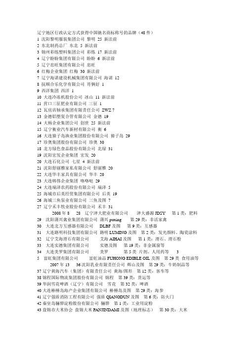 辽宁地区行政认定方式获得中国驰名商标称号的品牌