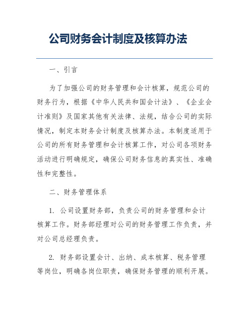 公司财务会计制度及核算办法