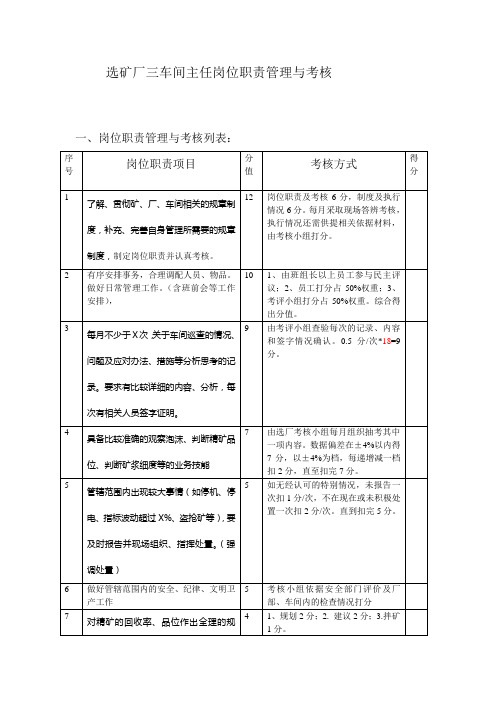 选矿厂三车间主任职责及其考核