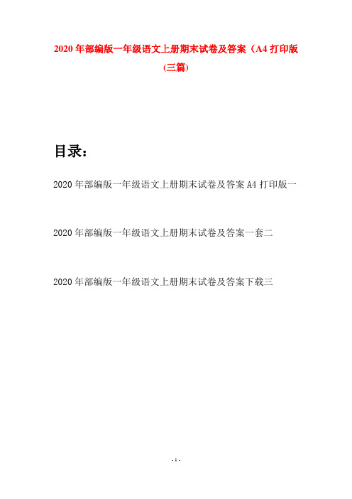 2020年部编版一年级语文上册期末试卷及答案A4打印版(三套)