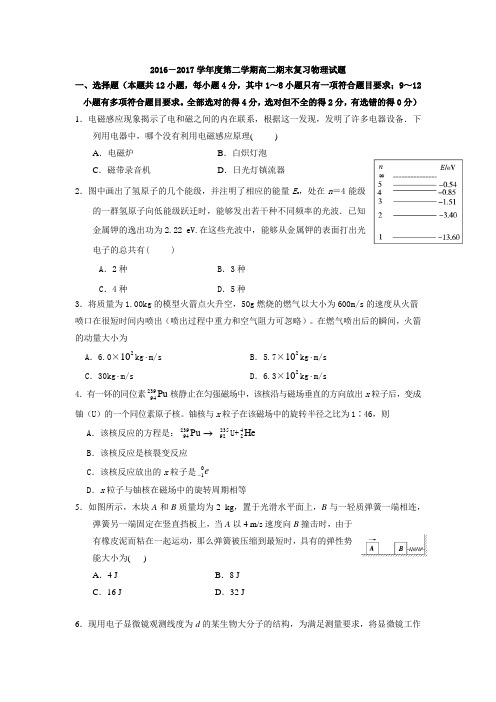 山西省朔城区一中2016-2017学年度第二学期高二期末复习物理试题  (含答案)