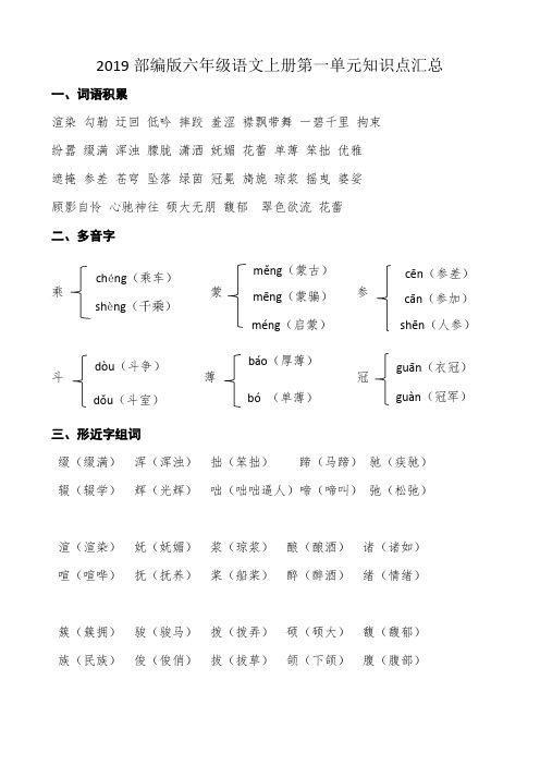 部编版2019年六年级语文上册第一单元知识点汇总