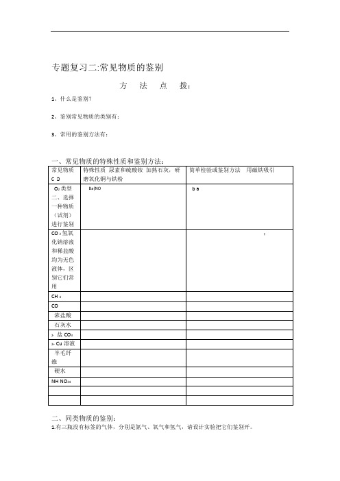 中考化学专题复习二常见物质的鉴别