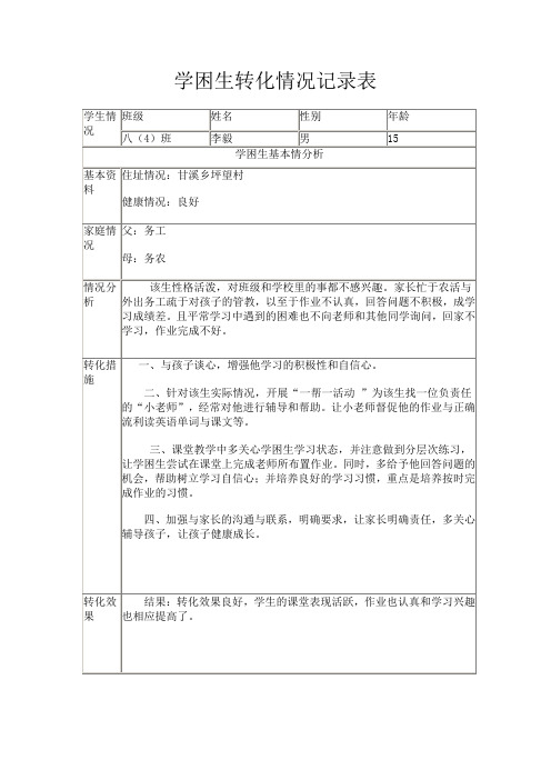 (完整word版)学困生转化情况记录表