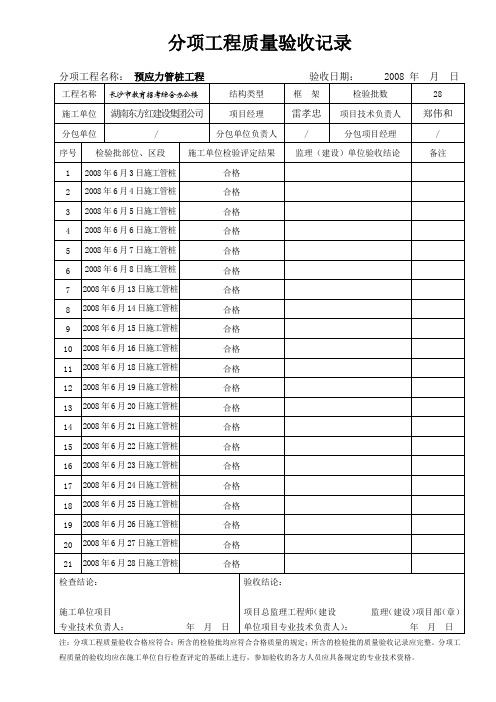 桩基 分项工程质量验收记录