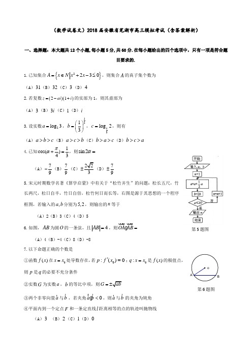 (数学试卷 文)2018届安徽省芜湖市高三 模拟考试(含答案解析)