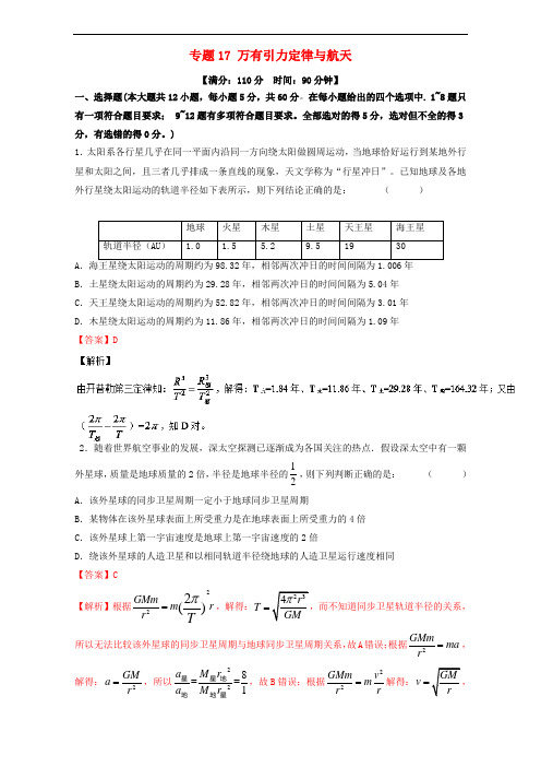 2018年高考物理一轮复习 专题17 万有引力定律与航天(测)(含解析)