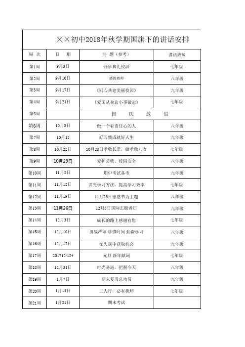 2018秋国旗下的讲话安排