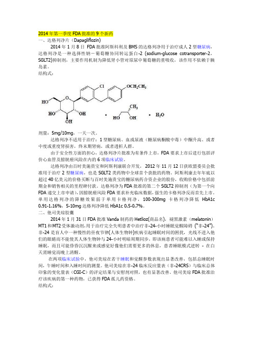 2014年第一季度FDA批准的9个新药