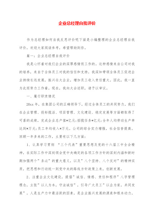 企业总经理自我评价