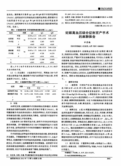 妊娠高血压综合征剖宫产手术的麻醉体会