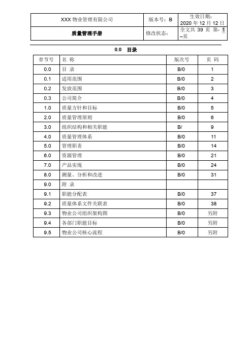 ISO9001-2015物业质量体系管理手册最新版(正文B版,物业公司)