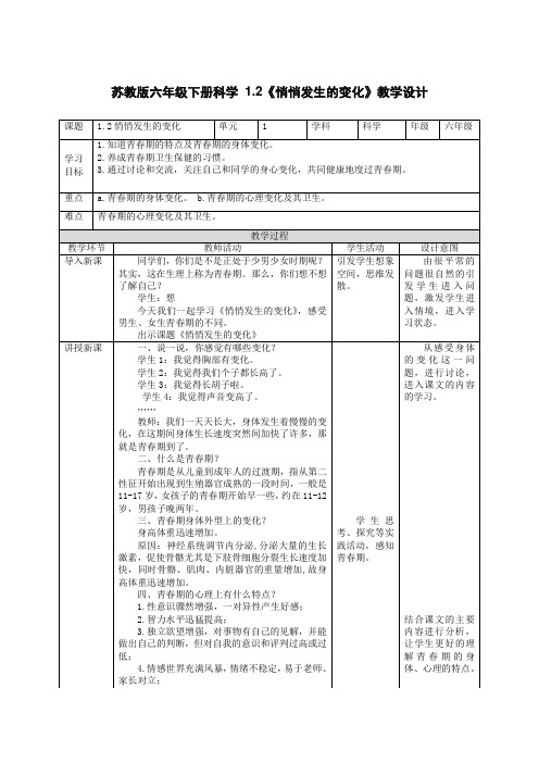 苏教版六年级下册科学第1单元第2课《悄悄发生的变化》教学设计