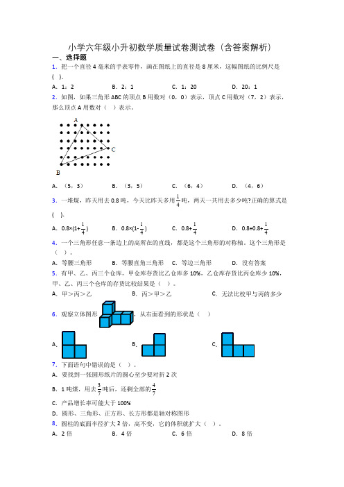 小学六年级小升初数学质量试卷测试卷(含答案解析)