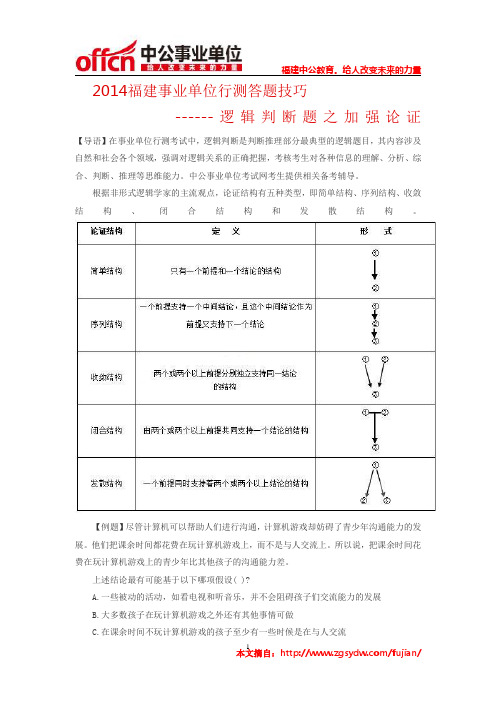 2014福建事业单位行测答题技巧：逻辑判断题之加强论证