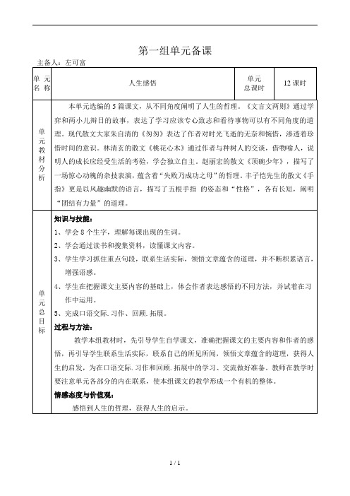 小学六年级语文下册集体备课教案