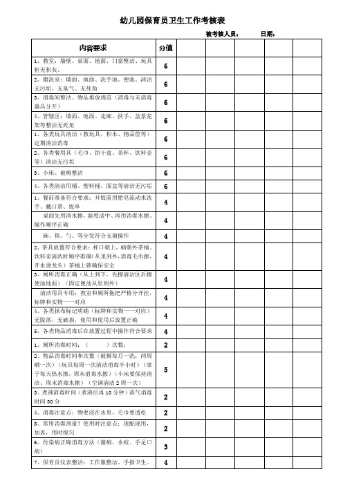 (保育员)卫生工作考核表