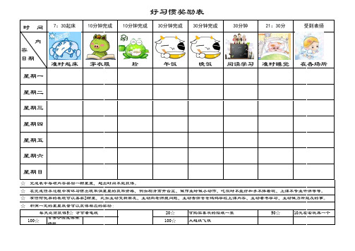 宝宝好习惯奖励表