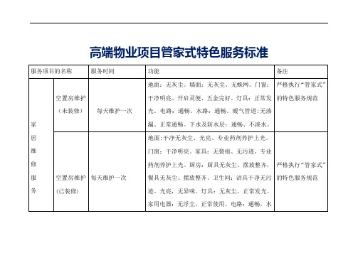 高端物业项目管家式特色服务标准(标书专用)参考借鉴范本