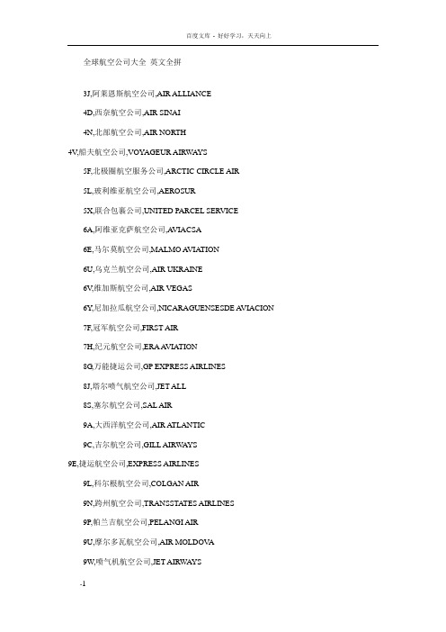 全球航空公司大全英文全拼