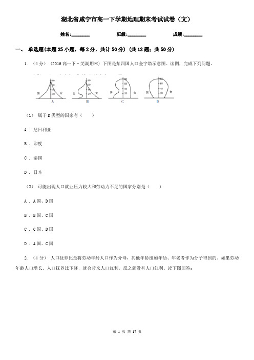 湖北省咸宁市高一下学期地理期末考试试卷(文)