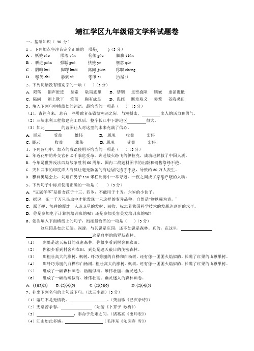 九年级语文学科试题卷附答案