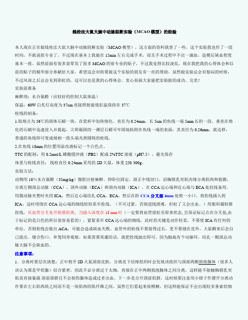 线栓法大鼠大脑中动脉阻断实验(MCAO模型)的经验