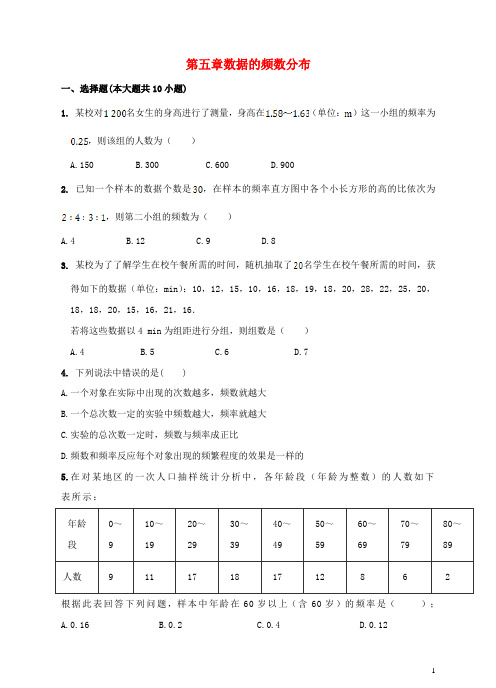 八年级数学下册5数据的频数分布检测试题(新版)湘教版【含答案】