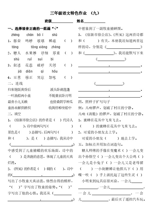 三年级特色作业(九)