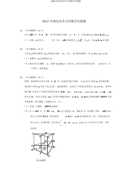 2013年湖北高考文科数学压轴题