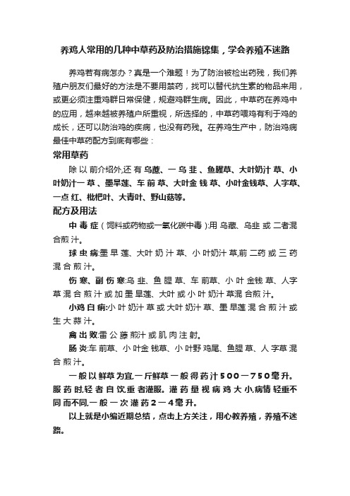 养鸡人常用的几种中草药及防治措施锦集，学会养殖不迷路