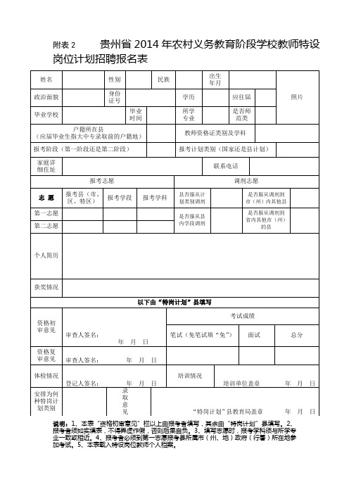 2014贵州省特岗教师报名表打印