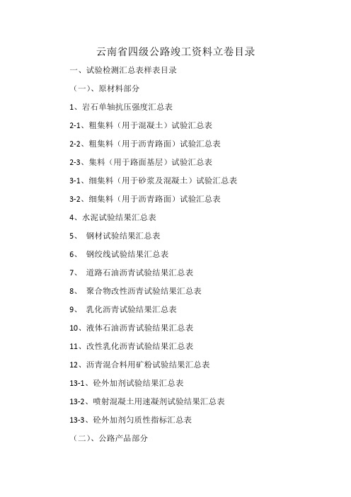 云南省四级公路竣工资料立卷目录