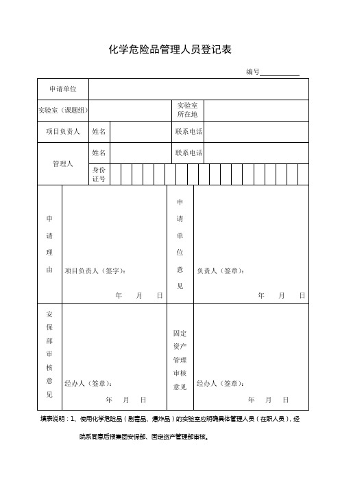 化学危险品管理人员登记表