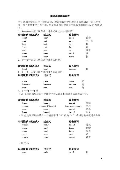 英语不规则动词表