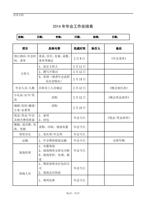 2014年会工作安排表