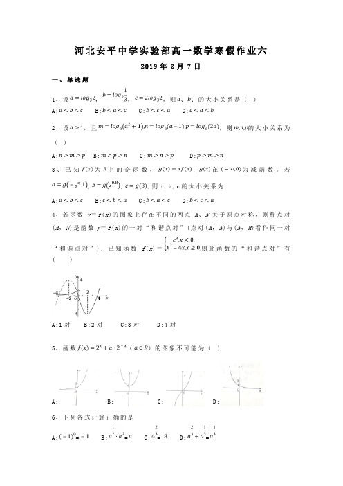 河北省安平县安平中学高一数学寒假作业6(实验班)