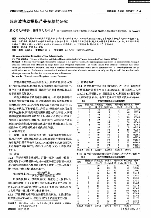 超声波协助提取芦荟多糖的研究