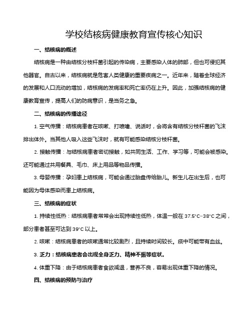 学校结核病健康教育宣传核心知识