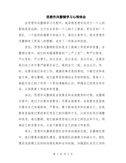 思想作风整顿学习心得体会