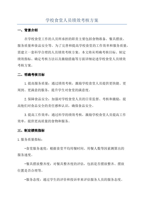 学校食堂人员绩效考核方案