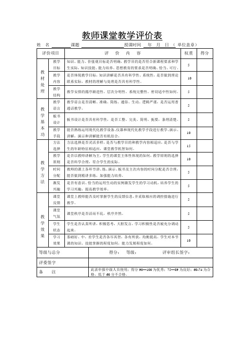 (完整word版)教师课堂教学评价大全(附带评语)