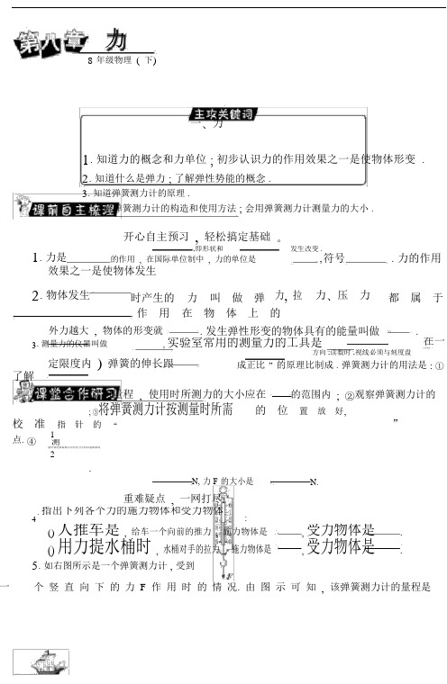 苏科版本物理初中八年级的下册的81力弹力复习总结练练习习题.docx