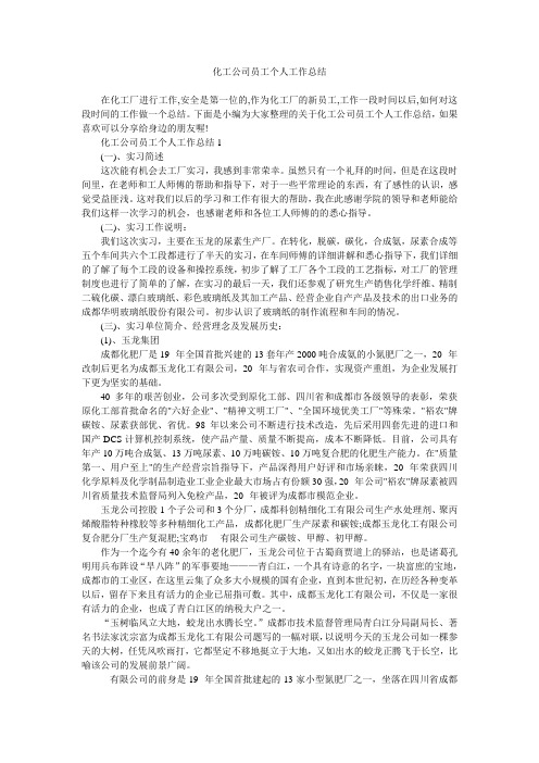 化工公司员工个人工作总结