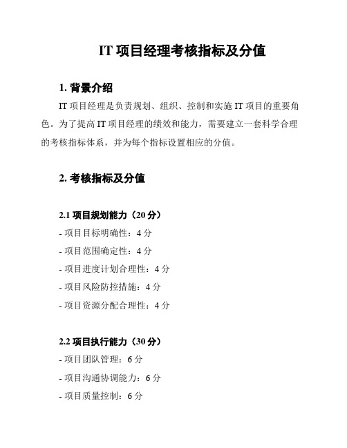 IT项目经理考核指标及分值