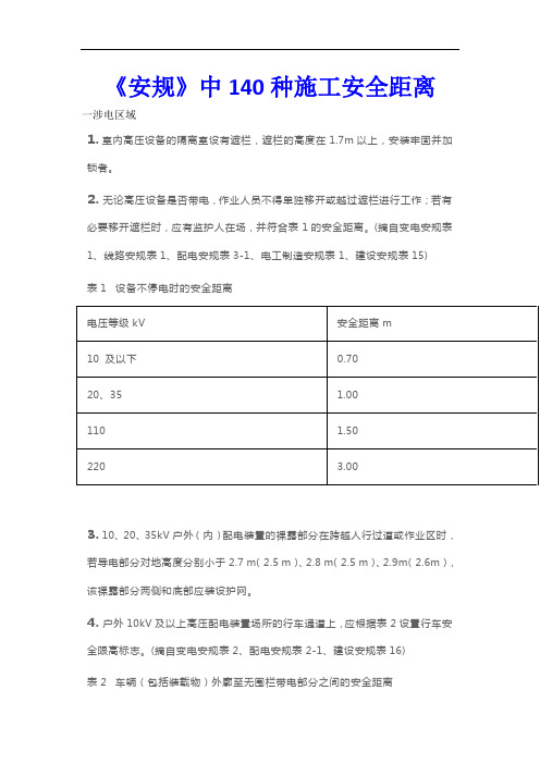 《安规》中140种施工安全距离