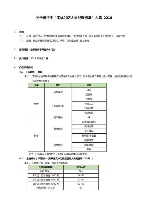 关于孩子王“实体门店配置标准“方案-2016