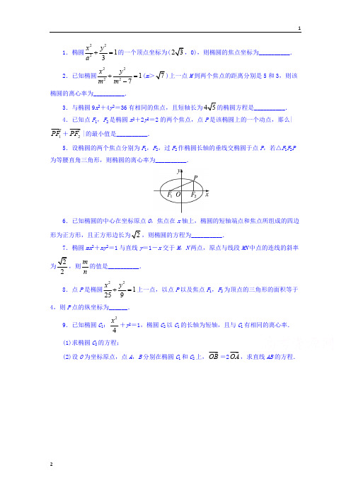 2019年苏教版高一数学选修1-1同步课堂精练：2.2.2 椭圆的几何性质 Word版含答案